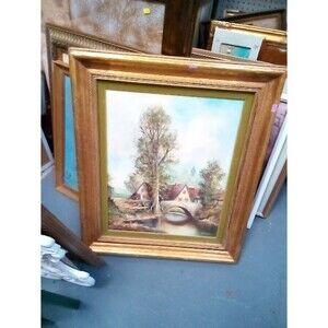 Antique Original Oil Painting Signed Wallner the Village Professionally Framed